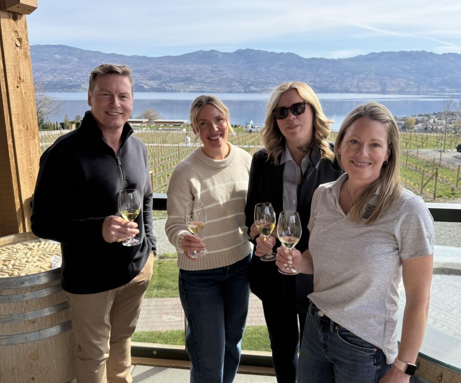 <who>Photo credits: Steve MacNaull/NowMedia Group</who>The BC Wine Month panel. From left, Craig Pingle from Jason Parkes Customs, Quails' Gate winemaker Kailee Frasch, Tantalus Winery sales and marketing manager Stephanie Mosley and Solvero winemaker and general manager Allison Moyes.