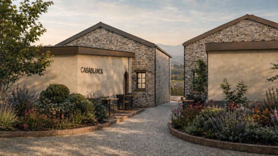 <who>Photo Credit: BlueGreen Architecture</who>A rendering of the front of the hillside tasting suites.